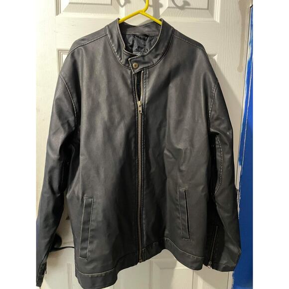 SF/415 PU Faux Leather Cafe Racer Biker Jacket Mens Size XXL black insulated - Picture 1 of 7